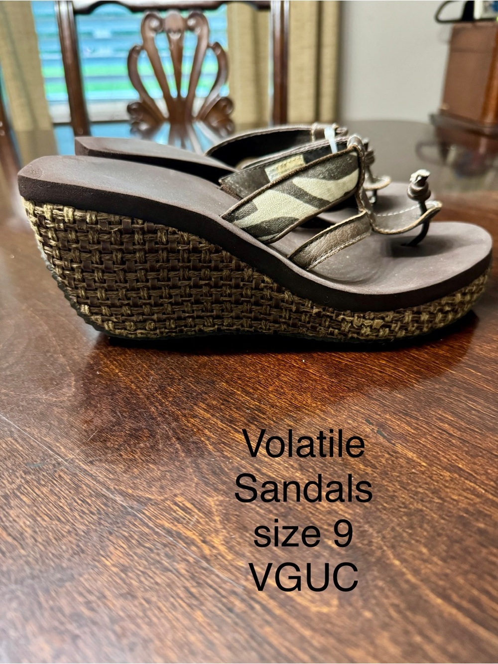 Volatile Brown Wedge Sandals with Olive Straps